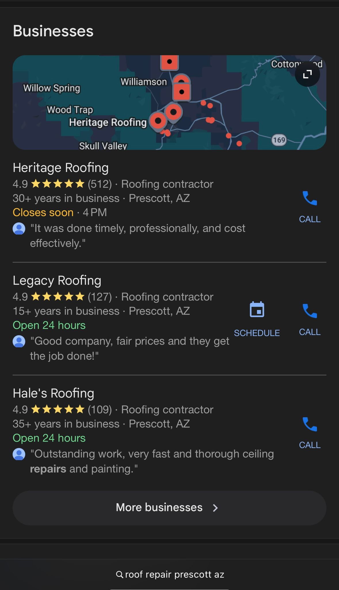 Google Map Pack mobile view